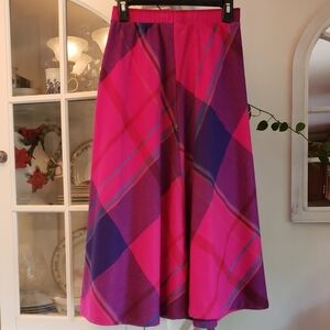 Adorable Vintage Pink and Purple Wool Blend Plaid Women's Skirt.